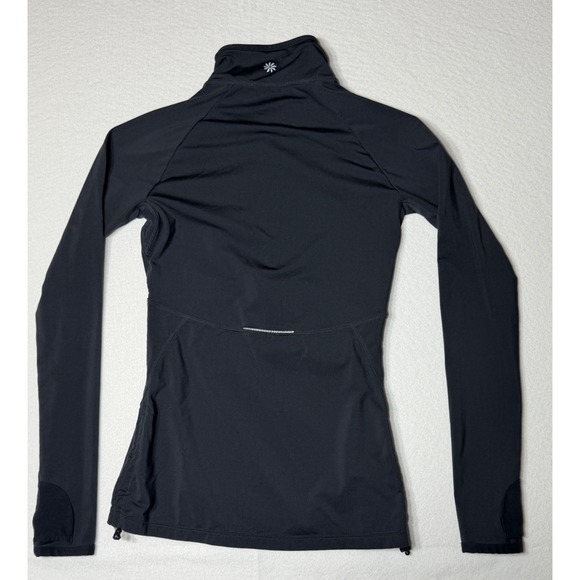 Athleta dark grey Ruched 1/4zip Long Sleeve Athletic Top XXS Thumbholes Drawcord - Picture 12 of 12